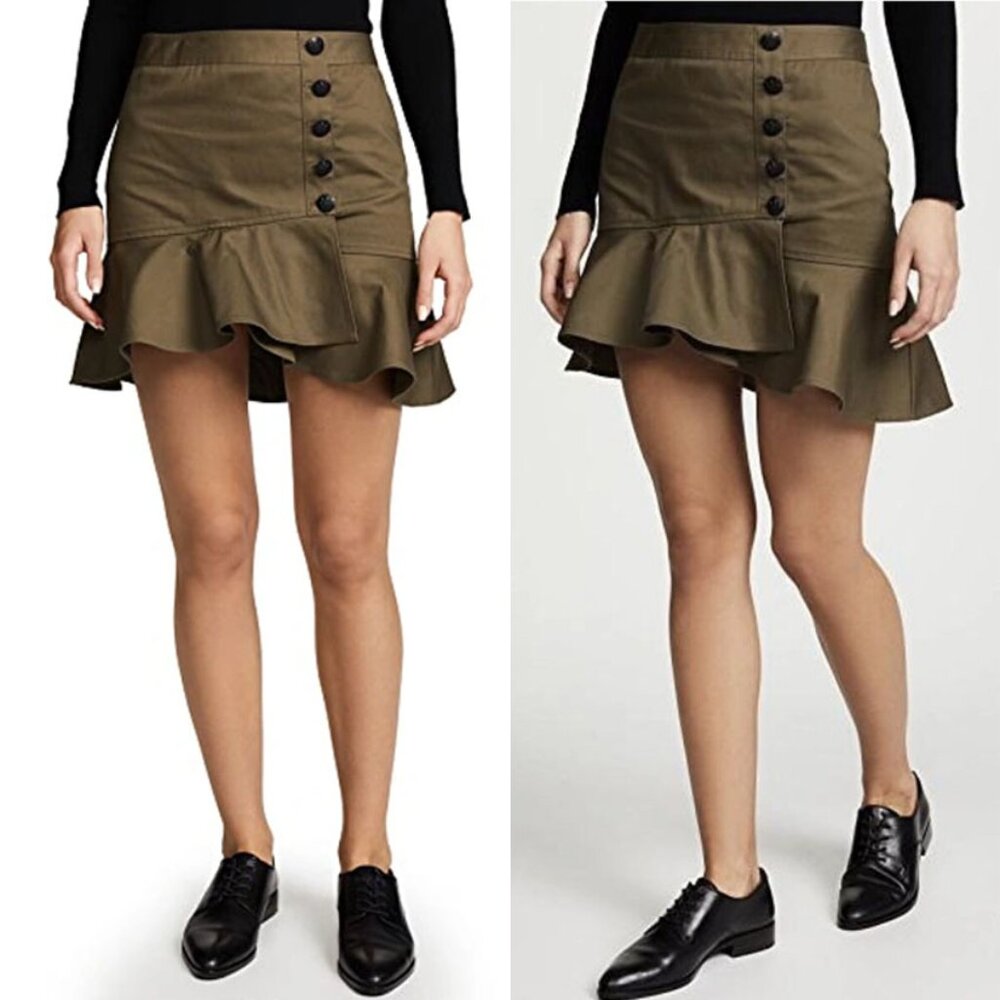 VERONICA BEARD Claremont Canvas Ruffled Mini Skirt Size 4 Army Olive Green $297 - Picture 1 of 16